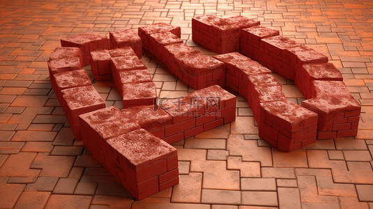 九号由红色建筑砖块建造，在 3D 渲染中说明结构和精度