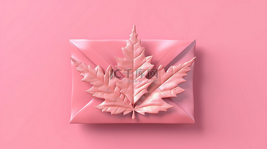 实际叶子背景图片_粉红色背景下被包围的叶子和雪花的 3D 渲染插图