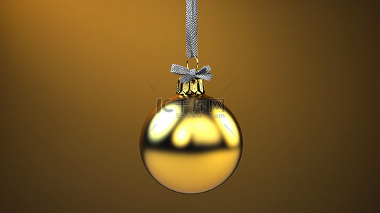 闪闪发光的黄色悬挂小玩意是一个圣诞装饰品，用于除夕装饰 3D 渲染插图