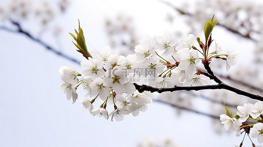 冲绳樱花树上的白色樱花高清