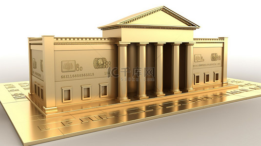 金钱银行背景图片_银行大楼和美元符号与信用卡在 3d 渲染剪切路径包括