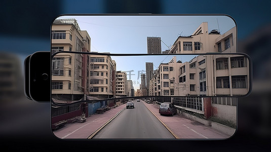 手机显示屏上的 3D 交通街道建筑