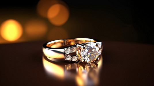 首饰设计展板背景图片_高光泽背景上两个镶钻金戒指的优雅 3D 渲染