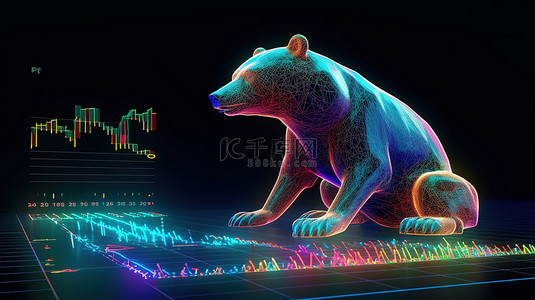 熊市外汇图表和象征股票崩盘的全息图的创新 3D 渲染