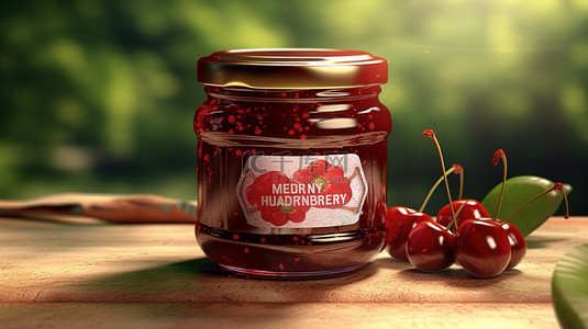 酸梅汤原料图背景图片_Cherrylicious 自制果酱，带有 3D 渲染樱桃标签