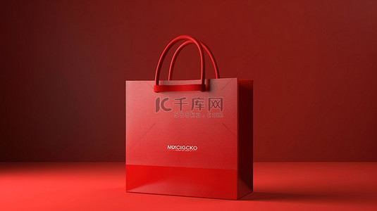 充满活力的红色购物袋样机的插图 3D 渲染