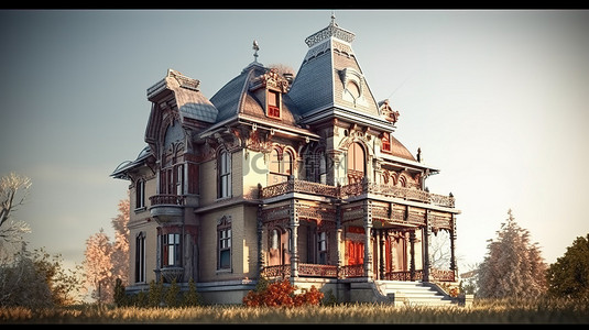 房子平面3d背景图片_维多利亚风格老年住宅的 3D 渲染