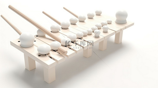 带音乐的玩具背景图片_白色背景上带木槌的白色木琴的粘土风格 3D 渲染