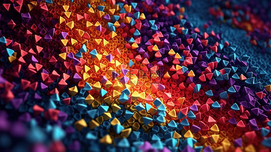 通过 3D 插图和渲染创建的充满活力的多色调几何粒子