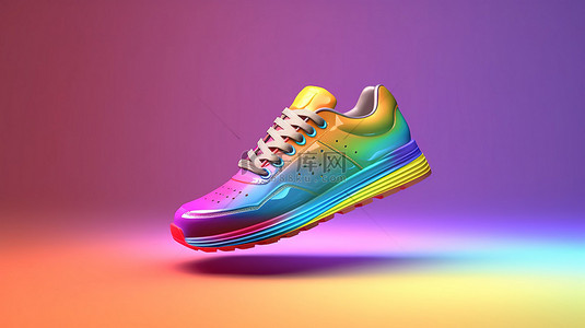 紫色网格背景背景图片_渐变背景展示多色鞋子的 3D 渲染