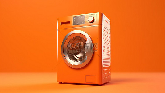 橙色背景单色洗衣机3d渲染