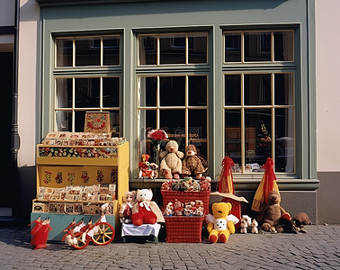 手工制作的玩具和在建筑物外出售的玩具