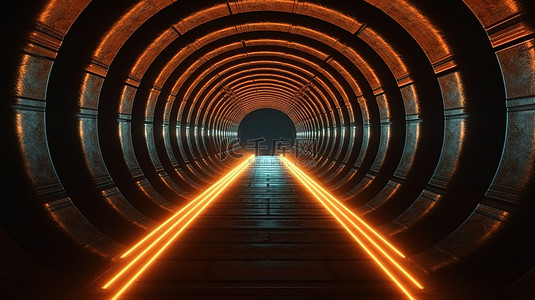 照亮黑暗背景图片_3d 渲染的灯光照亮的隧道