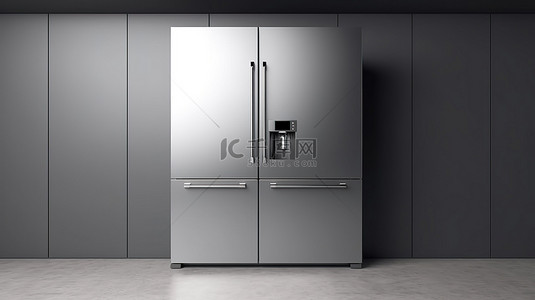 时尚前背景图片_中性样机横幅上带有冰柜的时尚不锈钢冰箱