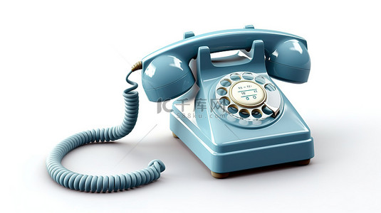 拨号的电话背景图片_3d 渲染的白色背景下的老式蓝色拨号电话