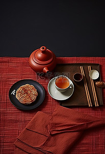 中国蒸米粉茶壶和筷子在桌子上