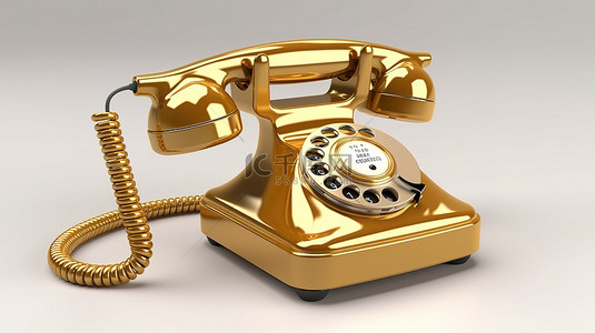 古董旋转电话，在原始白色背景 3d 渲染上具有金色复古风格