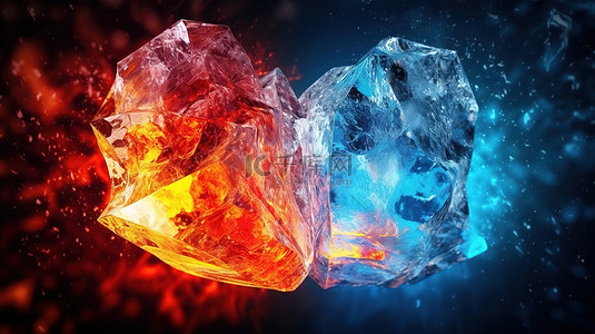 火与冰概念的炽热和寒冷的 3D 插图