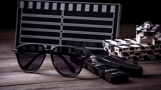 粉笔人背景图片_黑板背景下的胶片板和 3D 眼镜庆祝电影和娱乐世界