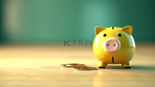 货币安全背景图片_使用 3D 渲染将货币插入存钱罐