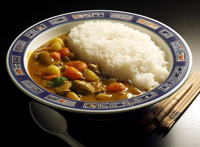咖喱鱼波波肠烤翅背景图片_上面有一个碗，里面有咖喱和米饭