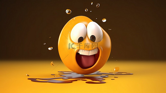 蛋黄背景图片_裂开的 3D 渲染卡通鸡蛋，蛋黄漏出，表情愚蠢