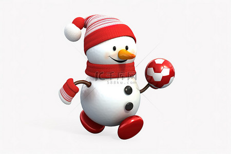 圣诞帽围巾背景图片_透明背景上带着围巾的球的 2d 雪人