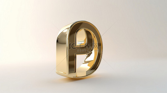 字母 p 的金色金属 3d 渲染独自站在白墙上