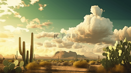 云云朵背景图片_沙漠天空绿色植物真实背景