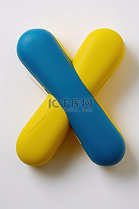 j字母logo背景图片_蓝色和黄色的塑料 Polo 衫，侧面有交叉的 x