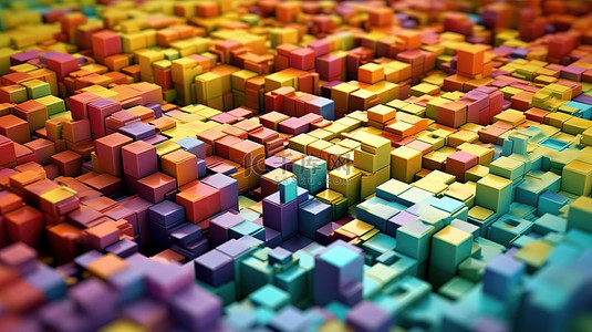 科技科幻黑色方块背景图片_带有挤压全彩方块的抽象 3D 城市景观