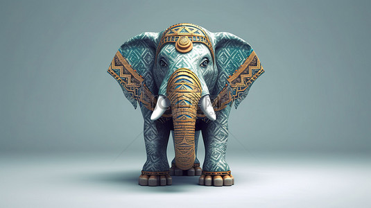 大象图腾背景图片_大象戴着俏皮的 3D 面具插画