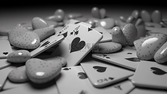 红色背景心形背景图片_现代黑白设计标准尺寸扑克牌红心二分用于赌场 3d 渲染