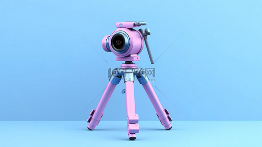 3D 渲染粉色背景稳定三脚架系统，用于蓝色 dslr 或摄像机万向节