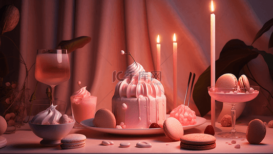 草莓雪糕背景图片_甜品蛋糕粉色浪漫背景