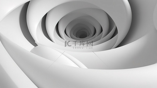 圆形背景与弯曲的白色形状抽象 3D 插图