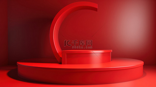 红色产品促销背景图片_促销讲台3D红色背景营销展示