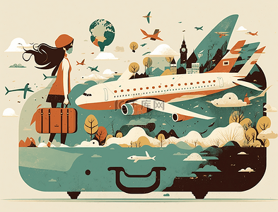 旅行度假卡通背景图片_旅游坐飞机旅行背景
