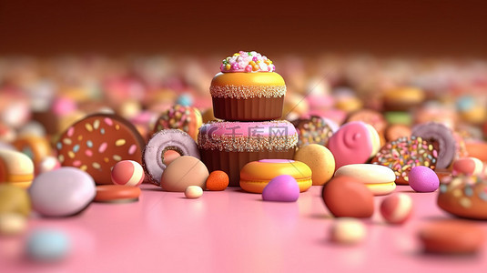 爱宝贝背景图片_3D 渲染中令人愉快和可爱的甜点展示