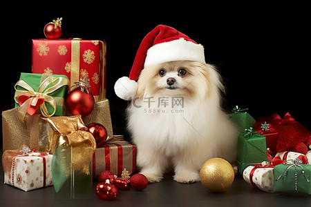 年末巨献背景图片_一只戴着红领巾丝袜和礼物的狗