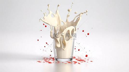 牛奶溅入玻璃杯中，形成 3d 渲染的心形