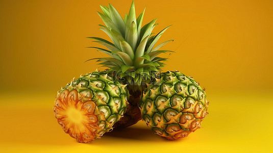 在充满活力的绿色背景上 3D 渲染甘美且营养丰富的菠萝果实
