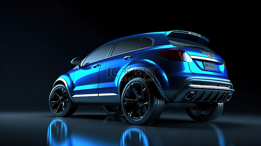 蓝色高级跨界车的 3D 渲染，带全轮驱动，适合最新的运动