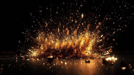 粉花效果背景图片_3d 渲染中金色粒子的节日爆发