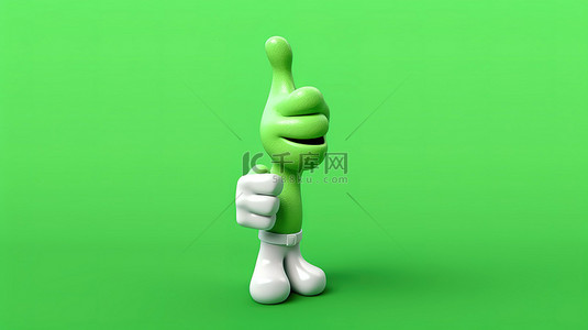 绿色背景上用食指指向的卡通手的 3D 渲染