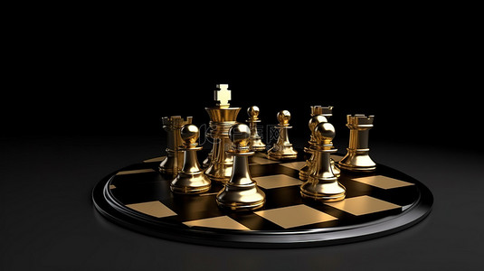 黑色背景下金棋子的运动 3D 渲染中的业务策略
