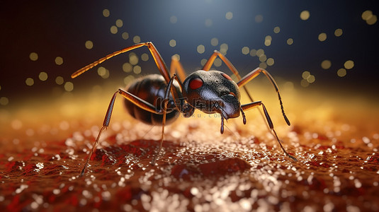 动作丰富的黑色进口火蚁的 3D 插图