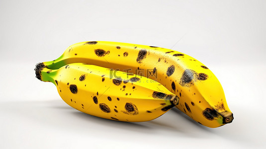 在白色表面上的 3D 渲染中带有黑点的香蕉