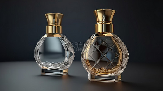 漂亮的香水瓶背景图片_两个香水瓶的模型，漂亮的 3D 渲染