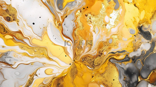 现代艺术中的金色和白色液体大理石抽象充满活力的 3D 数字壁纸